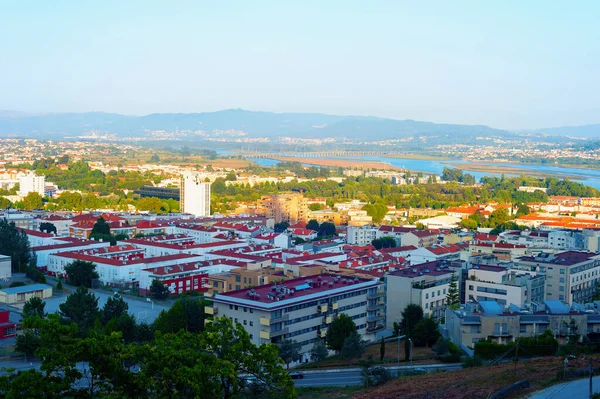 Viana Castelo Panorama Večerním Světle Hory Pozadí Portugalsko — Stock fotografie