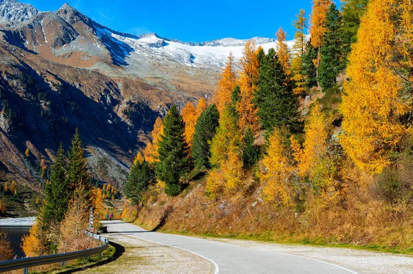 Människor Som Vandrar Bergsväg Höstskog Bergslandskap Alperna Österrike — Stockfoto
