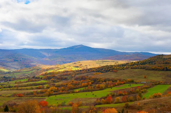 秋の山の風景 カラフルなフィールドと森 アルプス — ストック写真