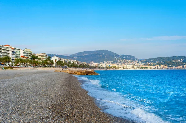 Rıhtım Kıyısı Angalis Gezinti Alanı Sahili Deniz Manzarası Nice Fransa — Stok fotoğraf
