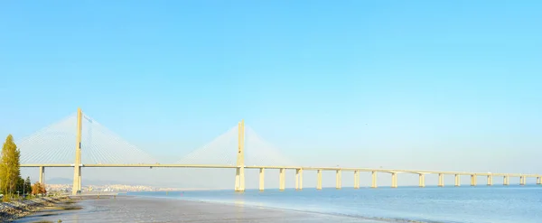 Panorama Mit Tejo Und Vasco Gama Brücke Sonnentag Lissabon Portugal — Stockfoto