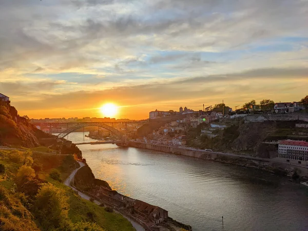 Stadtbild Bei Sonnenuntergang Mit Douro Altstadt Und Dom Luis Brücke — Stockfoto