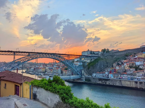 Scenic Sunset Douro River Dom Luis Bridge Colorful Skyline Old — Stock Photo, Image