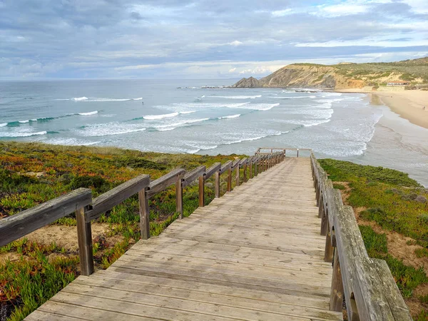Treppen Den Meeresstrand Hinunter Strand Von Amareira Aljazur Alentejo Portugal Stockbild