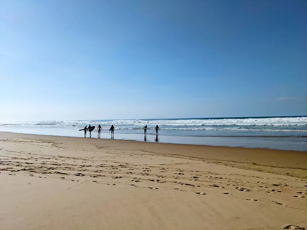 Surfer Bei Strahlendem Sonnenschein Strand Arrifana Alentejo Portugal Stockbild