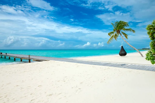 Τροπικές Μαλδίβες Λευκή Αμμουδιά Και Θάλασσα Παλάμη — Φωτογραφία Αρχείου