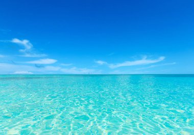 Mavi deniz ve mavi gökyüzü. Kumsal ve deniz. 