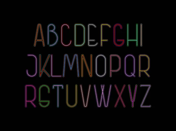 Neon Kleuren Geïsoleerd Een Zwarte Achtergrond Line Art Lettertype Vector — Stockvector