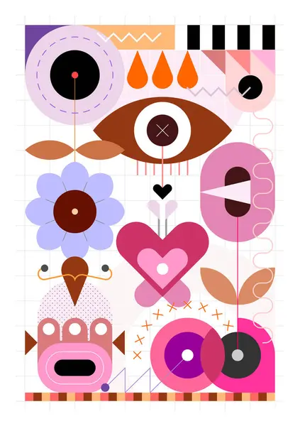 Векторная Иллюстрация Летних Цветов Абстрактный Геометрический Дизайн Бабочек Цветущих Цветов — стоковый вектор