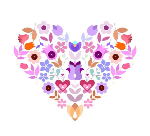 Heart Shape Vector Floral Design Isolated White Background — Stock Vector