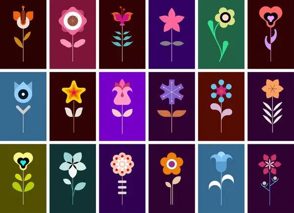 Set Von Blumenvektorsymbolen Sammlung Von Vektorbildern Dekorativer Nahtloser Hintergrund Jedes — Stockvektor