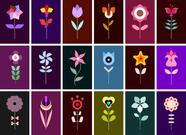 Набор Векторных Иконок Цветов Коллекция Векторных Изображений Декоративный Бесшовный Фон — стоковый вектор