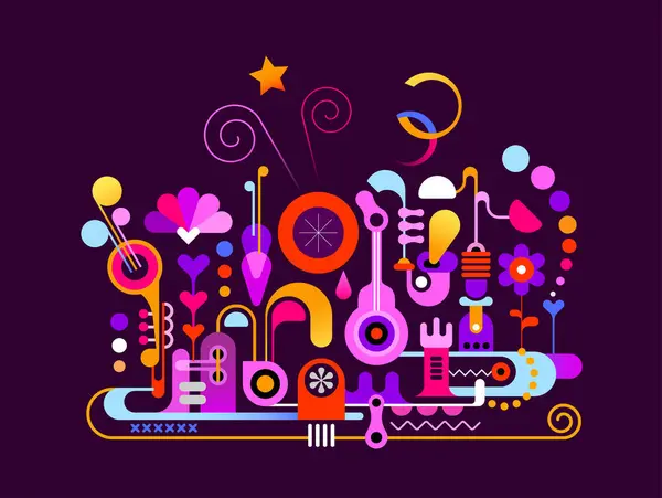 Привлекательные Яркие Цвета Изолированы Темно Фиолетовом Фоне Музыкальный Дизайн Векторная — стоковый вектор