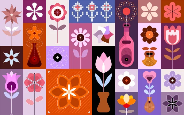 Tileable Σχεδιασμό Περιλαμβάνουν Πολλές Διαφορετικές Εικόνες Λουλουδιών Και Floral Στοιχεία — Διανυσματικό Αρχείο