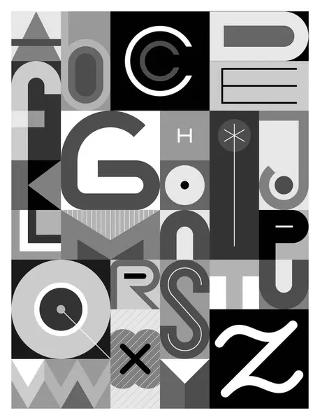 Vector Grayscale Geometric Abstract Design Alphabet Letters — Stock Vector