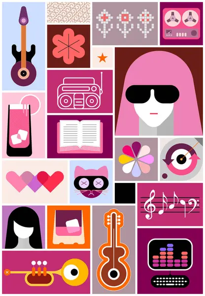 Pop Art Collage Many Different Objects Set Design Elements — Stock Vector