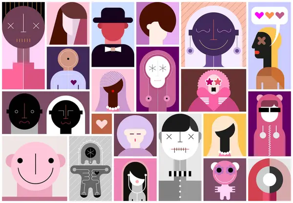 Grote Set Van Flat Design Mensen Avatars Pop Art Collage — Stockvector