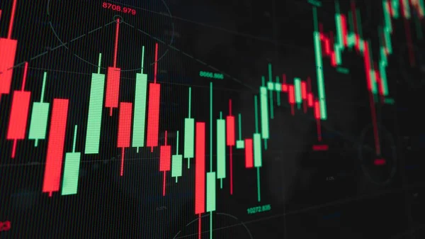 Crypto Diagram Över Handelsplattform Abstrakt Handel Makro Närbild Ljus Pinnar Stockfoto