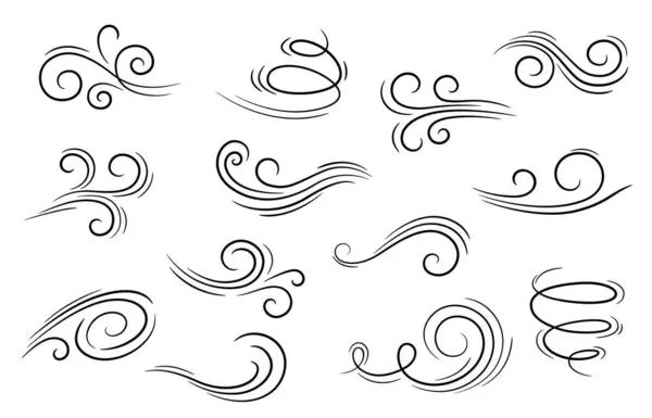 Doodle Wind Motion Isolated Vector Set Abstract Air Swirls Blow Vector Graphics