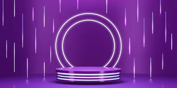 Purple Violet Neon Light Product Podium Stage Realistic Vector Illuminated Vector Graphics