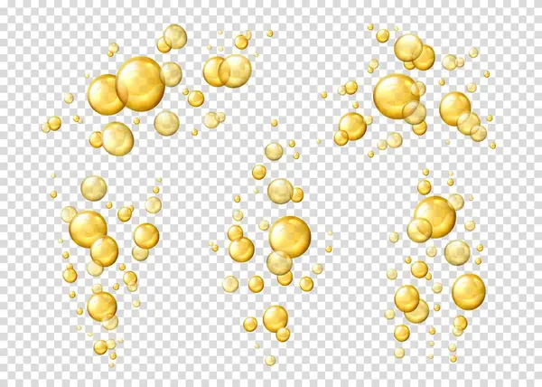 Flytande Oljebubblor Gult Kollagenserum Isolerade Vektor Realistiska Blanka Droppar Guld Stockillustration