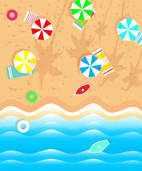 Καλοκαιρινές Διακοπές Παραλία Τροπικό Θέρετρο Ομπρέλες Και Πετσέτες Στην Άμμο — Διανυσματικό Αρχείο