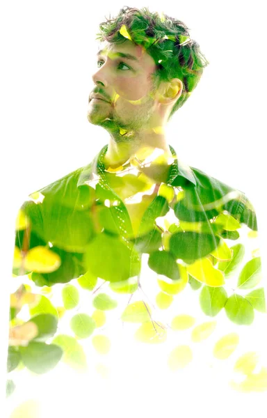 stock image Feeling good. Double exposure portrait