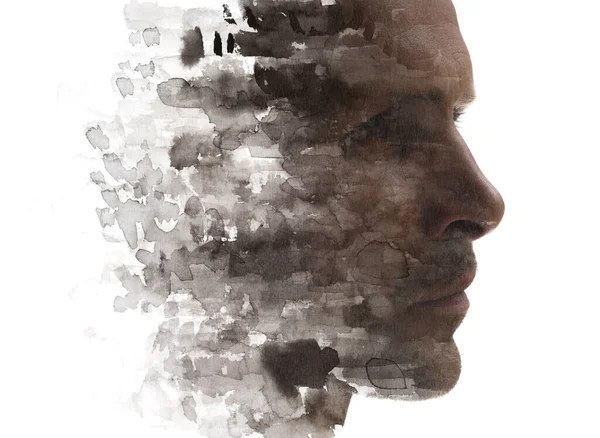 Retrato Perfil Abstracto Monocromo Hombre Combinado Con Pinceladas Una Técnica —  Fotos de Stock