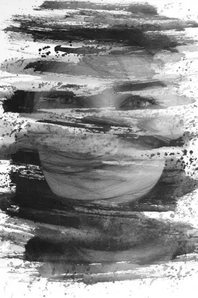 Портрет Молодой Женщины Творчески Слился Абстрактной Кистью Живописи — стоковое фото