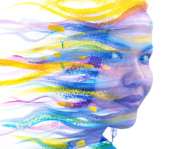 Genç Asyalı Bir Kadının Yarım Portresi Boyalı Bir Resimdeki Renkli Telifsiz Stok Fotoğraflar
