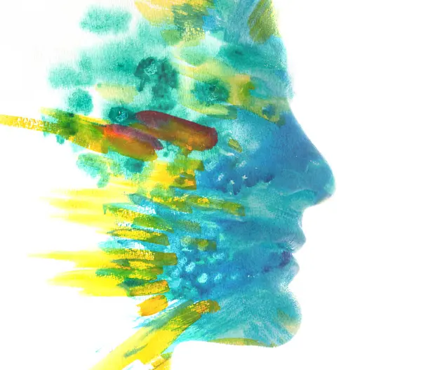 Une Silhouette Profil Homme Combinée Une Aquarelle Colorée Abstraite Dans Images De Stock Libres De Droits