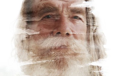 Yaşlı sakallı bir adamın portresi. Paintografideki fırça darbesi dokusu ile birleştirilmiş.