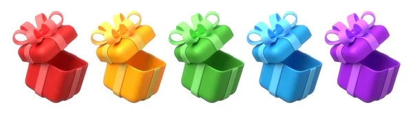 Set Colorful Opened Gift Boxes Isolated White Background — Zdjęcie stockowe