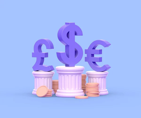 Currency Symbols Antique Columns Golden Coins Icon Finance Banking Money — Stockfoto