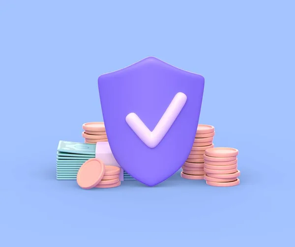 Shield Money Coins Icon Finance Banking Savings Protection Insurance Concept — Stockfoto
