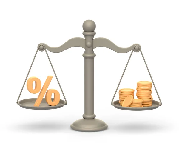 Трехмерная Икона Справедливости Золотые Монеты Знак Процента Белом Фоне Бизнес — стоковое фото