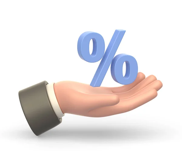 Трехмерная Икона Человеческой Руки Символом Процента Белом Фоне Бизнес Финансы — стоковое фото