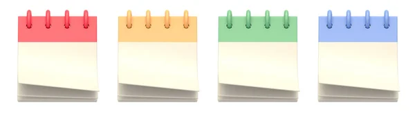 白の背景に空白ページを持つカラーカレンダーのセット 通知アラート イベント計画 ビジネスリマインダーのコンセプト 3Dイラスト — ストック写真