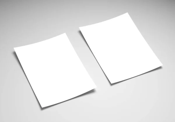 Δύο Λευκά Φύλλα Χαρτιού Λευκό Φόντο Αφίσα Φυλλάδιο Mockup Πρότυπο — Φωτογραφία Αρχείου