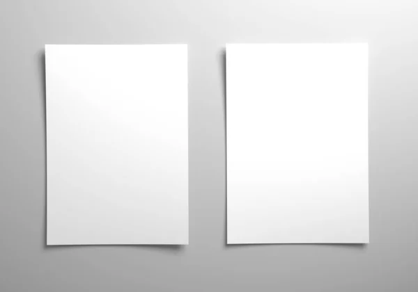 Twee Blanco Vellen Papier Witte Achtergrond Poster Flyer Mockup Sjabloon Stockfoto