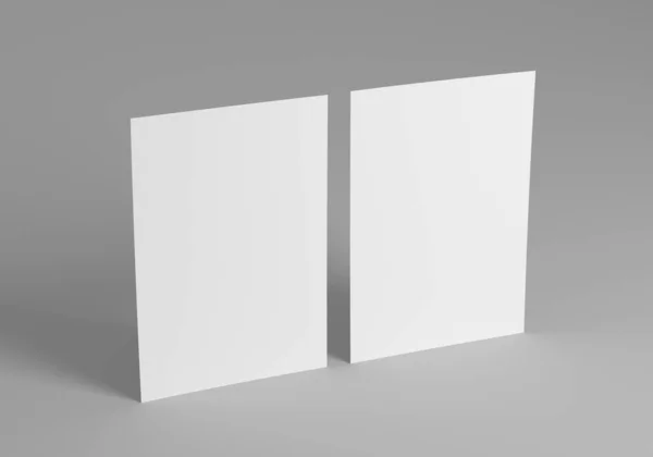 白い背景に2枚の白紙 カスタムデザインのポスターやチラシのモックアップやテンプレート 3Dイラスト — ストック写真