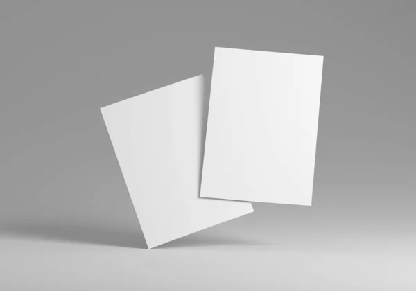 白い背景に2枚の白紙 カスタムデザインのポスターやチラシのモックアップやテンプレート 3Dイラスト — ストック写真