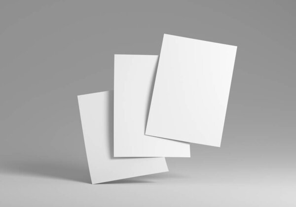 Чистый лист бумаги на белом фоне. Плакат или листовка макет или шаблон для пользовательского дизайна. 3D-моделирование