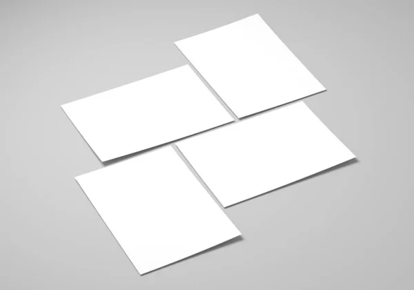 Folha Papel Branco Sobre Fundo Branco Poster Flyer Mockup Modelo — Fotografia de Stock