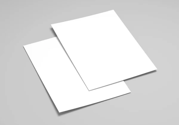 Twee Blanco Vellen Papier Witte Achtergrond Poster Flyer Mockup Sjabloon — Stockfoto