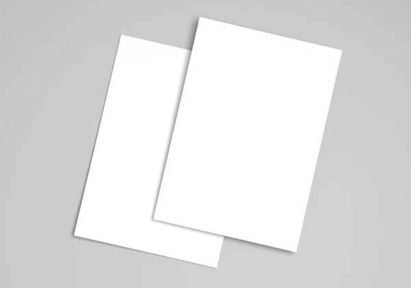 两张白底空白纸 定制设计的海报或传单模型或模板 3D说明 免版税图库照片