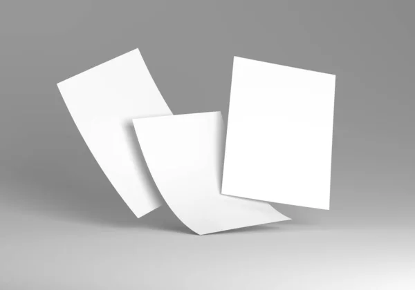 白い背景に紙のブランクシート カスタムデザインのポスターやチラシのモックアップやテンプレート 3Dイラスト ロイヤリティフリーのストック写真