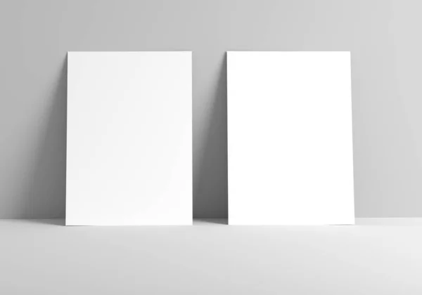 Duas Folhas Papel Branco Sobre Fundo Branco Poster Flyer Mockup Imagem De Stock
