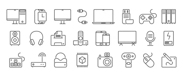 Set Line Icons Computer Electronic Devices — Stock Vector