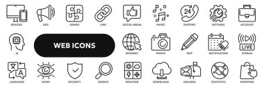 Set of vector line icons related to internet, communication, contact. Symbols for website or app ui, logo design, illustration